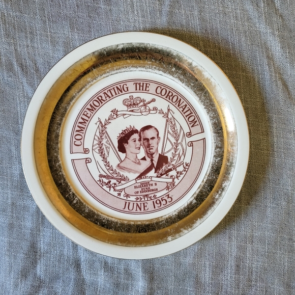 Queen Elizabeth II Duke Coronation Plate 1953 Georgian China Canada 22 KT. Gold - Picture 6 of 8